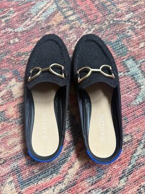 Rothy's Black Knit Mule Loafers with Gold Horsebit